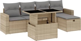 vidaXL 6 részes bézs polyrattan kerti ülőgarnitúra párnával