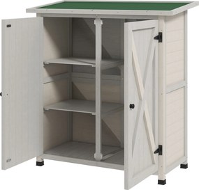 Outsunny Fa Kerti Szekrény, Időjárásálló Kerti Tároló 110 x 55 x 117 cm, Kerti Ház Ajtóval, Ferde Tetővel, Polcokkal, Szerszámszekrény, Kerti Szerszám
