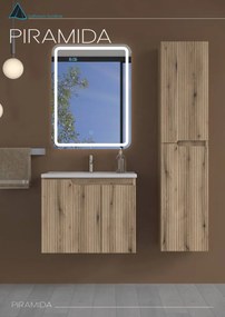 Piramida EURIDIKA fali fürdőszobabútor - műmárvány mosdóval -2 ajtós - PINO TÖLGY - 65 x 48 x 53 cm