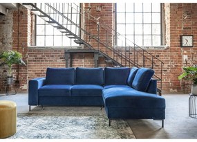 Sötétkék bársony kinyitható sarokkanapé (jobb oldali) Lofty Lilly – Miuform