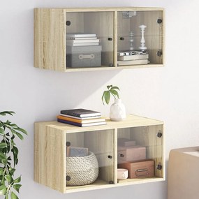 2 db sonoma tölgy színű faliszekrény üvegajtókkal 68,5x37x35 cm