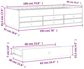betonszürke kanapéágy fiókkal matrac nélkül 90x190 cm
