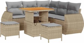 vidaXL Kerti Kanapé Szett 8 pcs Bézs polirattan