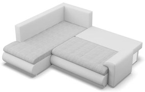 Tokio sarokkanapé, L alakú háttámlával, 2 ágyneműtartóval, fonott + műbőr, baloldali, szürke - fehér