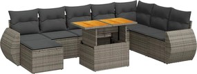 vidaXL 9 részes szürke polyrattan kerti ülőgarnitúra párnákkal