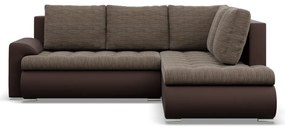 Tokio sarokkanapé, L alakú háttámlával, 2 ágyneműtartóval, fonott + műbőr, jobboldali, barna