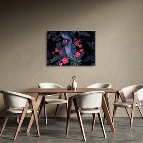 Kép - papagáj a virágok között (üvegen) (70x50 cm)
