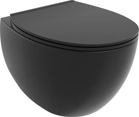 Mexen Egg perem nélküli WC-csésze lassan záródó, vékony duroplast ülőkével, fekete matt - 30245070
