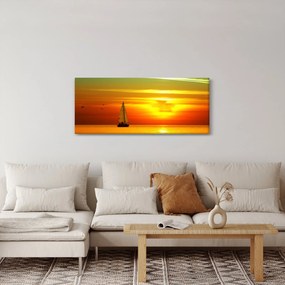 Naplemente egy jachttal képe (120x50 cm)