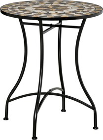 Outsunny Kicsi Kert Asztal Fém és Kerámiából, Kültéri Mozaik Asztal Teraszra vagy Erkélyre, 60x71cm, Szürke Bézs Fehér | Aosom