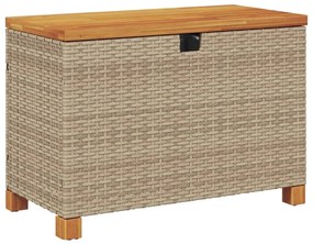 Bézs polyrattan és akácfa kerti tárolóláda 80 x 40 x 48 cm