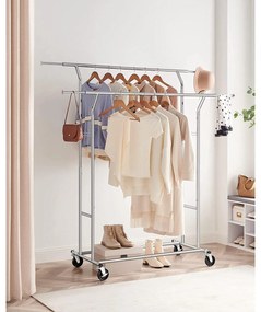 Gurulós ruhaállvány 110kg teherbírással, króm 129-169 cm között állítható