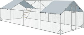PawHut Elemekkel készült Tyúkól, 3 x 8 x 1,95 m Tyúk ketrec UV-ellenálló fedéllel, Etetőajtóval, Függeszthető Etetővel, Ülőfával, Tyúk Zárkával 24-30