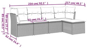 5 részes szürke polyrattan kerti ülőgarnitúra párnákkal