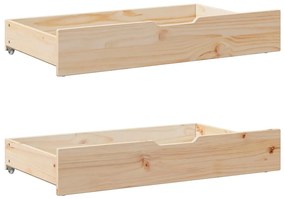 2 db tömör fenyőfa ágy alatti fiók kerékkel 90 x 55 x 16 cm