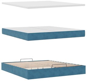 Ottomán ágykeret matracokkal Sötétkék 200x200cm bársony