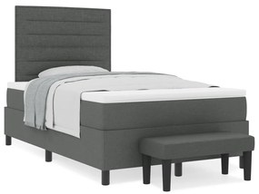 Boxspring ágy matraccal és padról sötét szürke 120x200 cm szövet