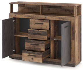 LUNA MIDI B Komód 2 ajtó/4 fiók Old wood/ szürke színben