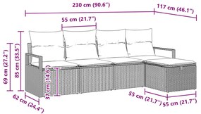 5 Darabos Kert Kanapé Készlet Párnákkal Bézs Poli Rattan, 2-Fős Kert Kanapé Párnákkal Bézs Poli Rattan