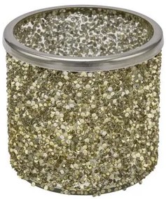 Üveg gyertyatartó, arany glitteres, 11x11x10cm