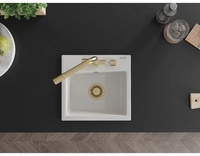 Mexen Milo, gránit mosogató 435x410x171 mm, 1 kamrás és arany Duero csaptelep, fehér, 6505-20-671600-50