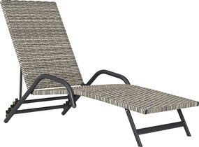 Outsunny Fonott Gyanta Napozóágy, Dönthető Kerti Napozó, 4 Szinten Állítható, S-alakú, Kemping Medence Teraszra, 156 x 62 x 96 cm, barna | Aosom