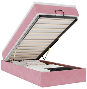 Ottomán ágykeret matraccal rózsaszín 90x190 cm bársony