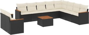 vidaXL 11 részes fekete polyrattan kerti ülőgarnitúra párnákkal