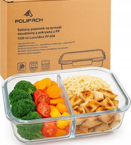 Üveg ételtároló doboz fedővel, osztott, uzsonnás doboz, reggeliző doboz 994