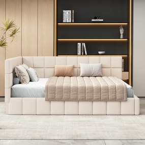 Kárpitozott ágy Kanapé ágy Franciaágy 160x200 cm Bársonyos Bézs