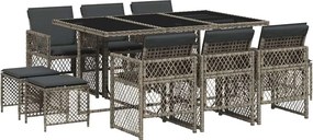 vidaXL 11 részes szürke polyrattan kerti ülőgarnitúra párnákkal