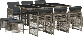 vidaXL 11 részes szürke polyrattan kerti ülőgarnitúra párnákkal