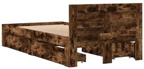 füstös tölgyszínű szerelt fa ágykeret fejtámlával 100 x 200 cm