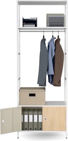 Irodai polc nyitott ruhaakasztó rúddal, recepcióra és váróterembe, fém, fehér/sonoma tölgy, 800x2200x400 mm: ARIEL Eco Design
