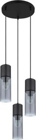 Globo 21000-3HB Függeszték, matt fekete fém, füstszínű üveg búra, matt fekete fém, fekete textil kábel, ø: 300mm, M: 1500mm, exkl. 3x E27 25W 230V