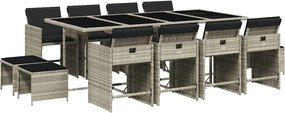 vidaXL 13 részes szürke polyrattan kerti étkezőgarnitúra párnákkal