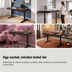 Elektromos ülő-álló íróasztal fiókkal és Qi vezeték nélküli töltővel fekete/dió, 1200 mm: ELLIS