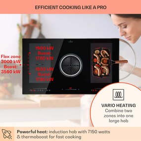 Klarstein Full House Down Air System, indukciós főzőlap + páraelszívó, 655 m³/ó, A energiahatékonysági osztály