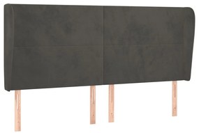 sötétszürke bársony fejtámla szárnyakkal 183x23x118/128 cm