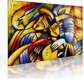 Kép - olajfestmény, szerelmesek (üvegen) (70x50 cm)