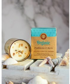 Organikus füstölő gyertya Frankincense &amp; Myrrh200 g üvegben, aranyfóliával