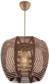 Mennyezeti lámpa, fa és bambusz utánzat búrával, állítható kábellel, barna - POLKA