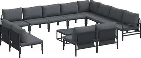 vidaXL Kerti Kanapé Szett párnával 13 pcs Fekete Acél