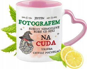 Fotós bögre Rózsaszín szív alakú füllel Kávé ajándék