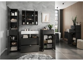 Antracitszürke tükrös fürdőszoba szekrény világítással 76x74 cm Modesto – Germania