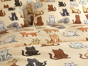 Mikroplüss ágyneműhuzat készlet COLORED CATS krém színű + mikroplüss lepedő SOFT 90x200 cm fehér, egyszemélyes