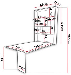 Modern fali asztal Elvana (beton/fekete). 1054133