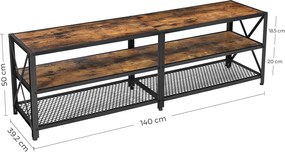 Tv állvány, tv szekrény polcokkal 140 x 39 x 52 cm rusztikus barna