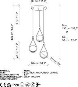 Mudoni MR-938-2 arany fém és üveg 3 izzós függőlámpa, Ø46 cm