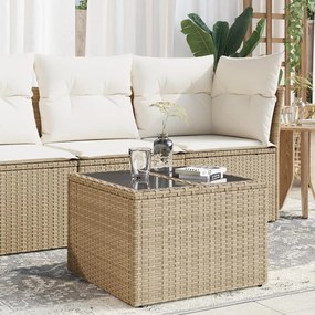 vidaXL bézs polyrattan üveglapos kerti asztal 55 x 55 x 37 cm